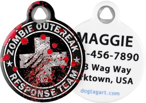 Show full view: Dog Tag Art Zombie Outbreak Personalized Dog & Cat ID Tag, Small slide 1 of 6