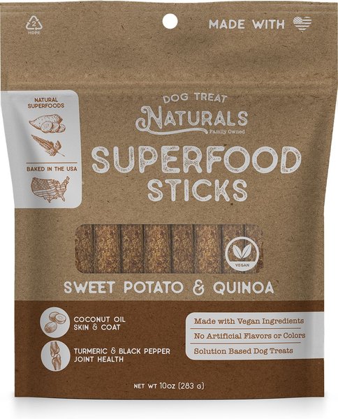 Dog Treat Naturals Sweet Potato & Quinoa Vegan Superfood Fresh All Stages Natural Chew Stick Dog Treats, 10-oz bag
