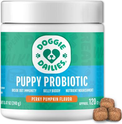 Show full view: Doggie Dailies Puppy Probiotics for Puppies with Digestive Enzymes, Promotes Digestive Health, Supports Immune System & Overall Development, 120 count slide 1 of 11