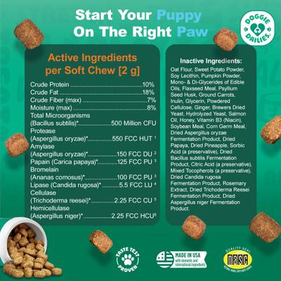 Show full view: Doggie Dailies Puppy Probiotics for Puppies with Digestive Enzymes, Promotes Digestive Health, Supports Immune System & Overall Development, 120 count slide 6 of 11