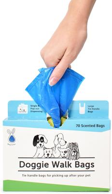 Show full view: Doggie Walk Bags Baby Powder Scented Tie Handle Dog Poop Bags, Blue, 70 count slide 2 of 3