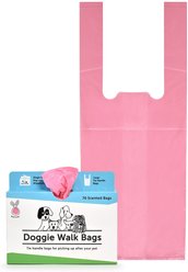Doggie Walk Bags Citrus Scented Tie Handle Dog Poop Bags, Pink, 70 count