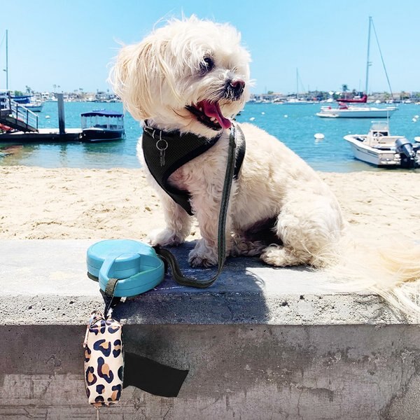 Doggie Walk Bags Gray Chevron Gold Dot Duffel Dog Poop Bag Holder & Bags, 12 count