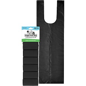 Doggie Walk Bags Uncented Tie Handle Dog Poop Bags, Black, 72 count