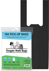 Doggie Walk Bags Unscented Tie Handle Dog Poop Bags, Black, 140 count