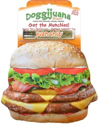 Doggijuana Get the Munchies Refillable Juananip Cheeseburger Squeaky Dog Plush Toy