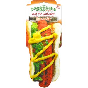 Doggijuana Get the Munchies Refillable Juananip Hot Dog Squeaky Dog Plush Toy