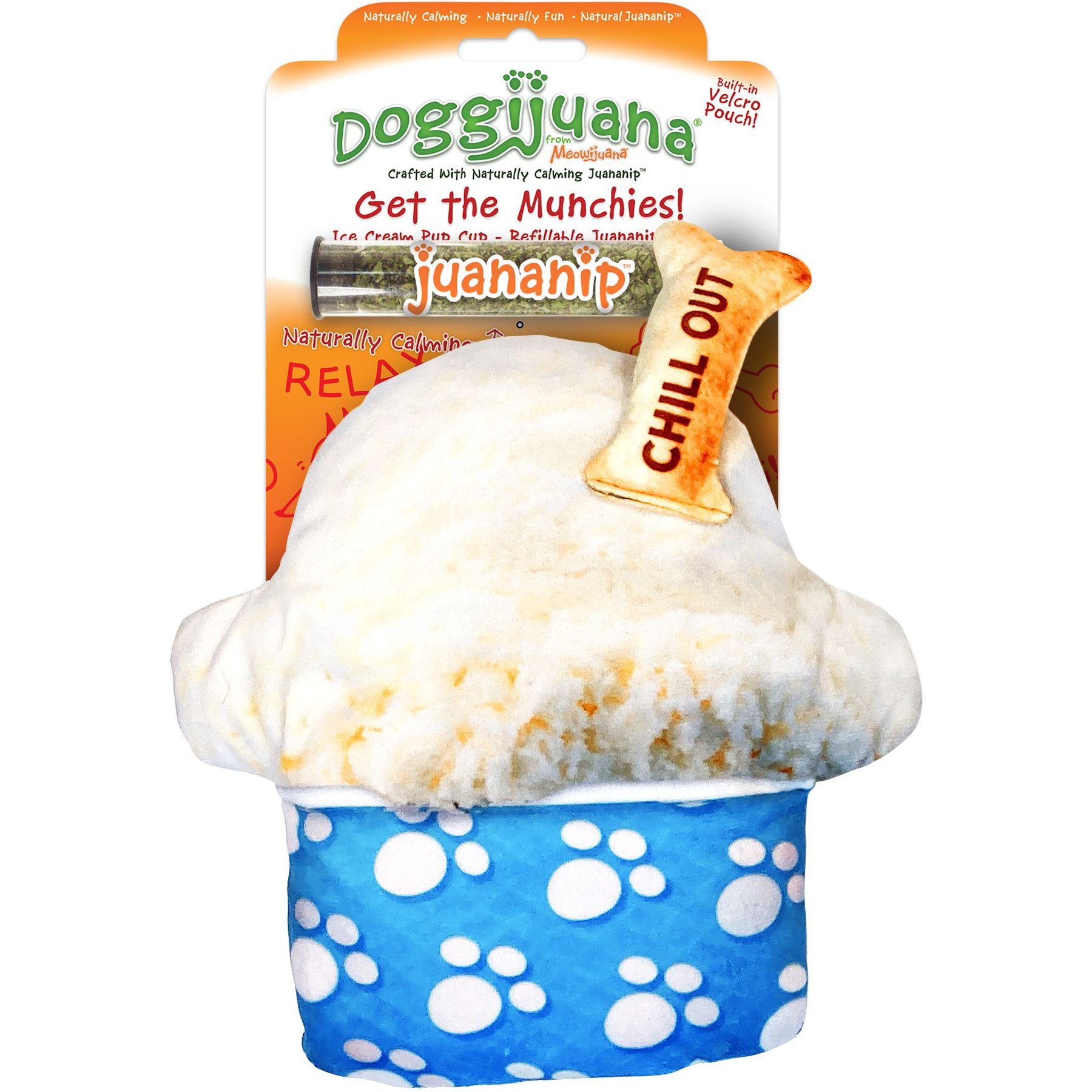 Doggijuana Get the Munchies Refillable Juananip Ice Cream Pup Cup Squeaky Dog Plush Toy