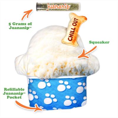 Show full view: Doggijuana Get the Munchies Refillable Juananip Ice Cream Pup Cup Squeaky Dog Plush Toy slide 2 of 7