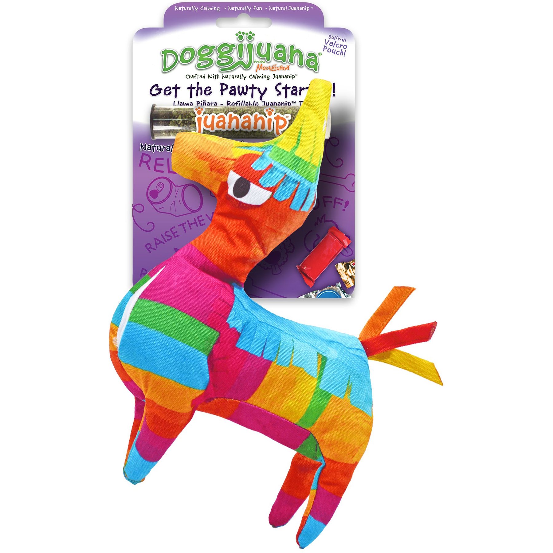 Doggijuana Get the Pawty Started Refillable Juananip Llama Pinata Squeaky Dog Plush Toy