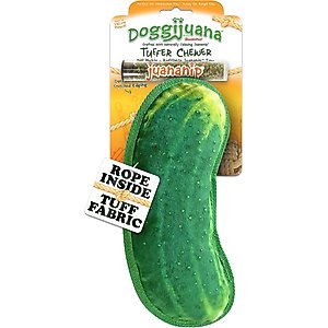 Doggijuana Tuffer Chewer Refillable Juananip Dill Pickle Tough Squeaky Dog Plush Toy