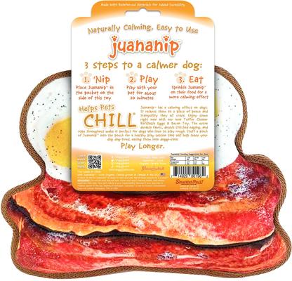 Show full view: Doggijuana Tuffer Chewer Refillable Juananip Eggs & Bacon Tough Squeaky Dog Plush Toy slide 6 of 10