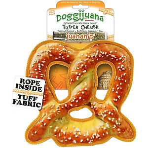 Doggijuana Tuffer Chewer Refillable Juananip Pretzel Tough Squeaky Dog Plush Toy