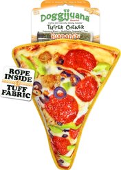 Doggijuana Tuffer Chewer Refillable Juananip Supreme Pizza Tough Squeaky Dog Plush Toy