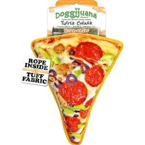 Doggijuana Tuffer Chewer Refillable Juananip Supreme Pizza Tough Squeaky Dog Plush Toy