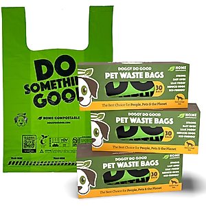 Doggy Do Good Certified Home Compostable X-Large Premium Dog & Cat Waste Bags - Handle Bags On A Roll, 90 count