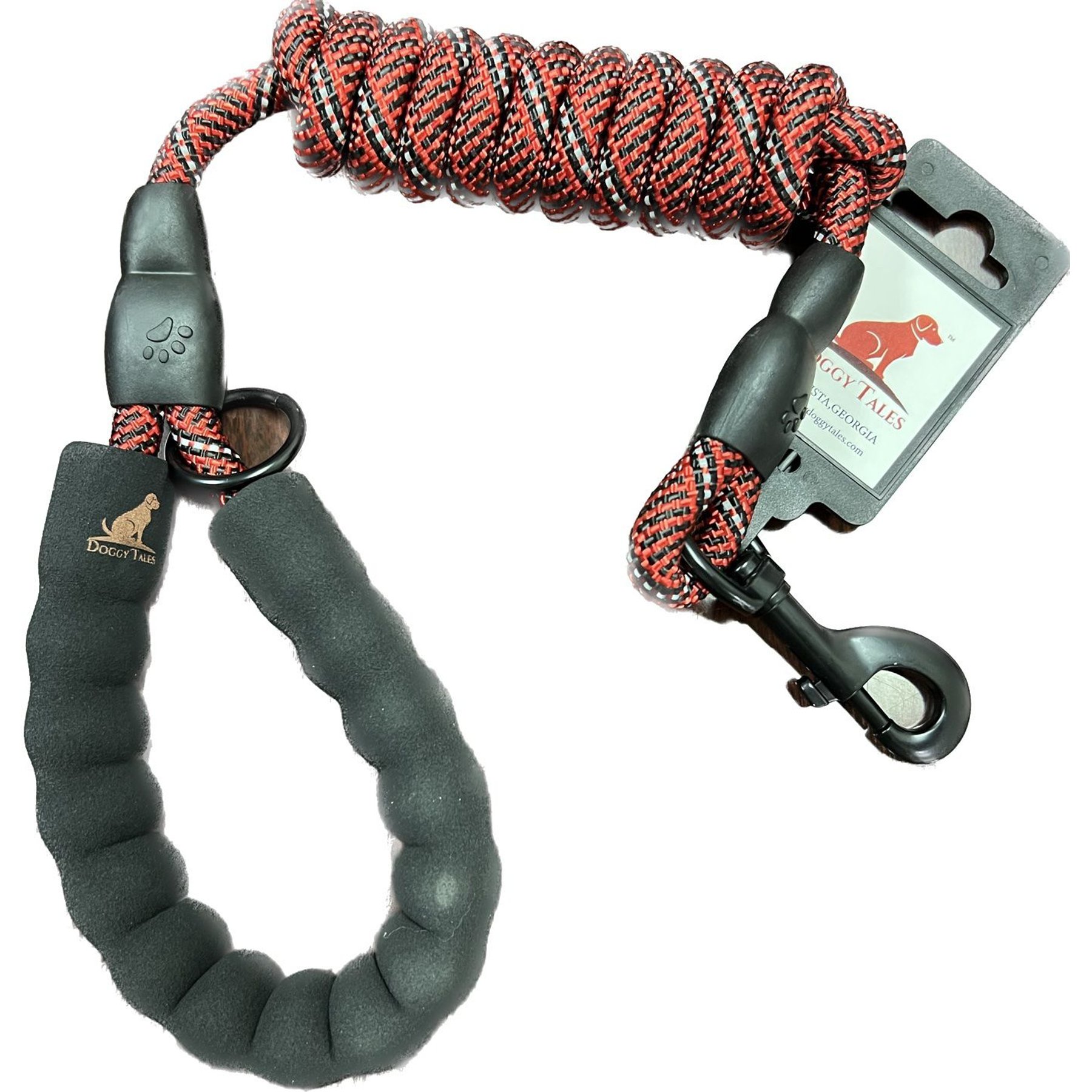 Doggy Tales Braided Rope Nylon Reflective Dog Leash, 5-ft long, 3/8-in wide, Black/Red
