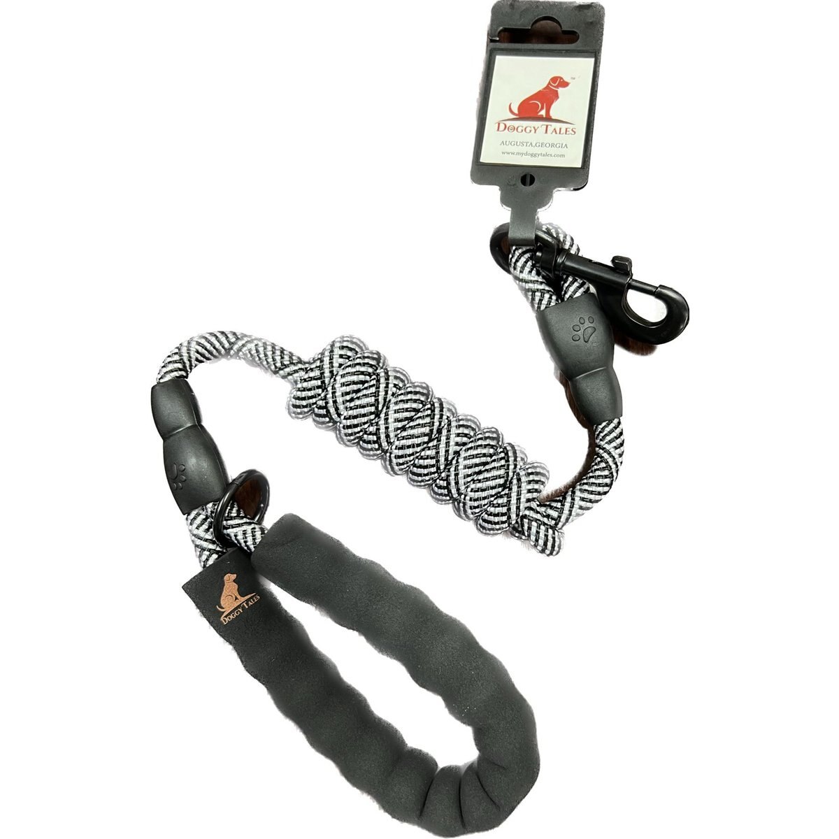 Doggy Tales Braided Rope Nylon Reflective Dog Leash, 5-ft long, 3/8-in wide, Black/White