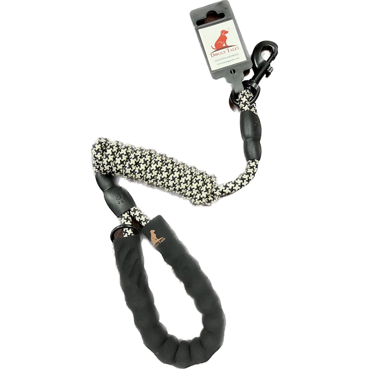 Doggy Tales Braided Rope Nylon Reflective Dog Leash, 5-ft long, 3/8-in wide, Black/White/Gold