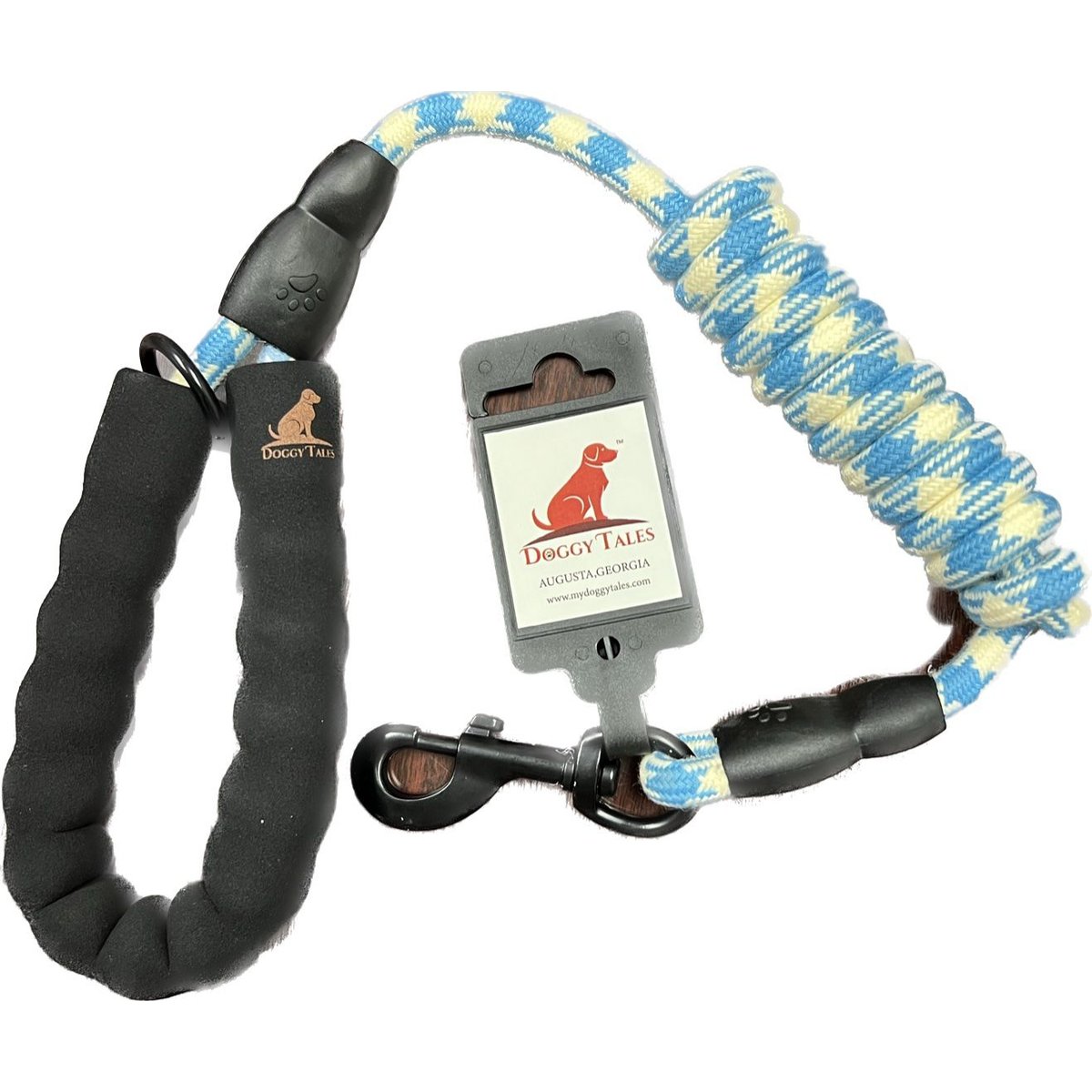 Doggy Tales Braided Rope Nylon Reflective Dog Leash, 5-ft long, 3/8-in wide, Blue/White