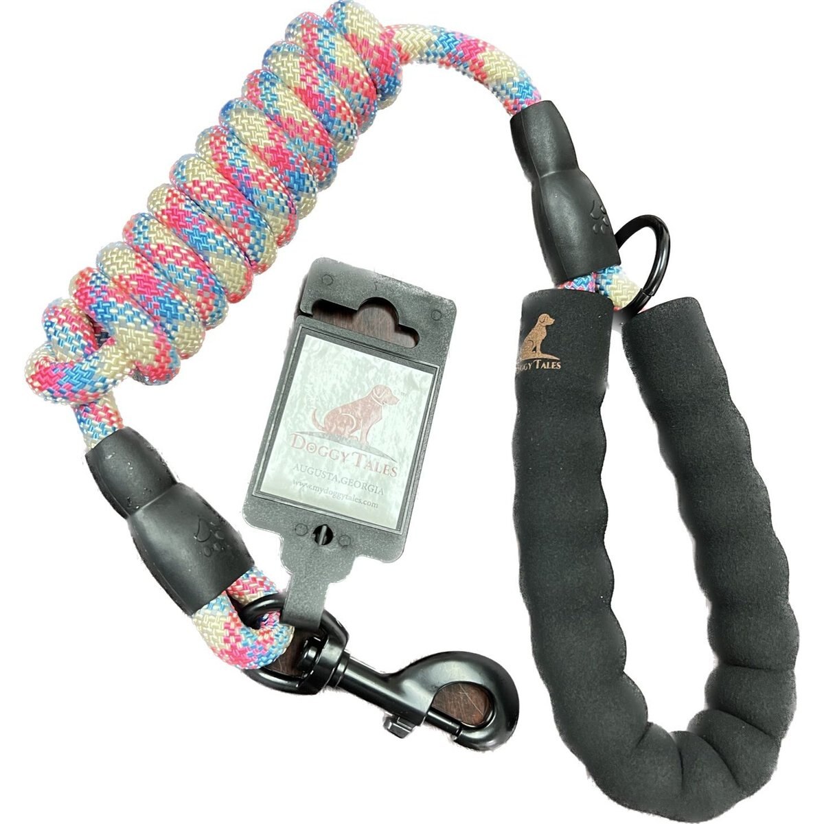 Doggy Tales Braided Rope Nylon Reflective Dog Leash, 5-ft long, 3/8-in wide, Pink/Blue/White