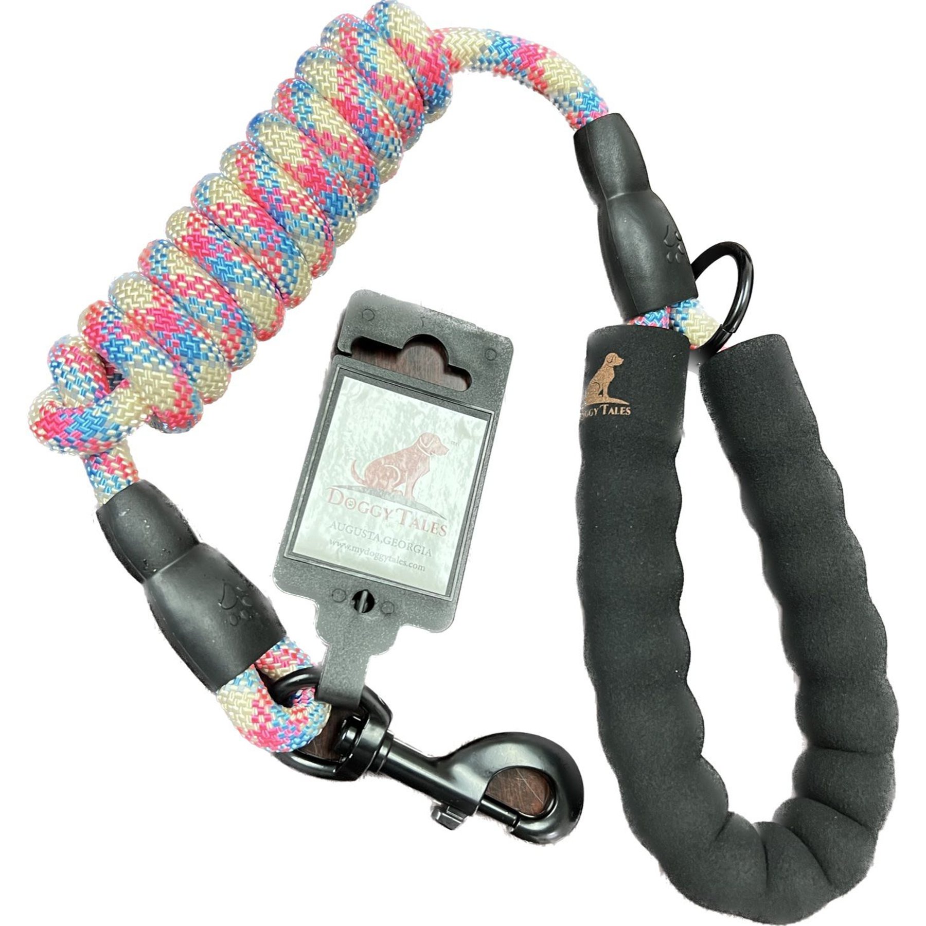 Doggy Tales Braided Rope Nylon Reflective Dog Leash, 5-ft long, 3/8-in wide, Pink/Blue/White