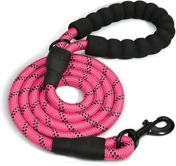 Doggy Tales Braided Rope Nylon Reflective Training Dog Leash, 15-ft long, 3/8-in wide, Pink