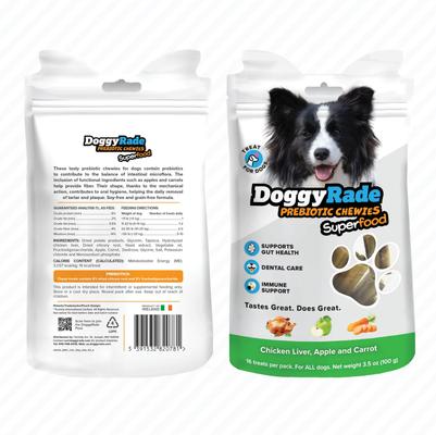 Show full view: DoggyRade Prebiotic Superfood Chicken Liver, Apple & Carrot Soft & Chewy Dog Treats, 3.53-oz pouch slide 3 of 9
