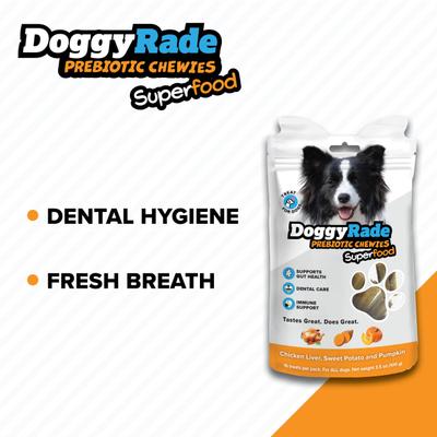 Show full view: DoggyRade Prebiotic Superfood Chicken Liver, Sweet Potato & Pumpkin Soft & Chewy Dog Treats, 3.53-oz pouch slide 4 of 9