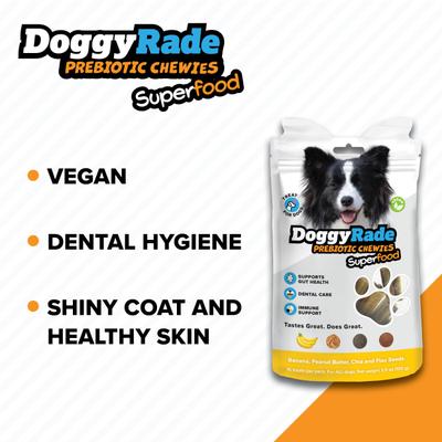 Show full view: DoggyRade Prebiotic Superfood Peanut Butter, Banana, Chia Seed & Flax Seed Soft & Chewy Dog Treats, 3.53-oz pouch slide 4 of 9