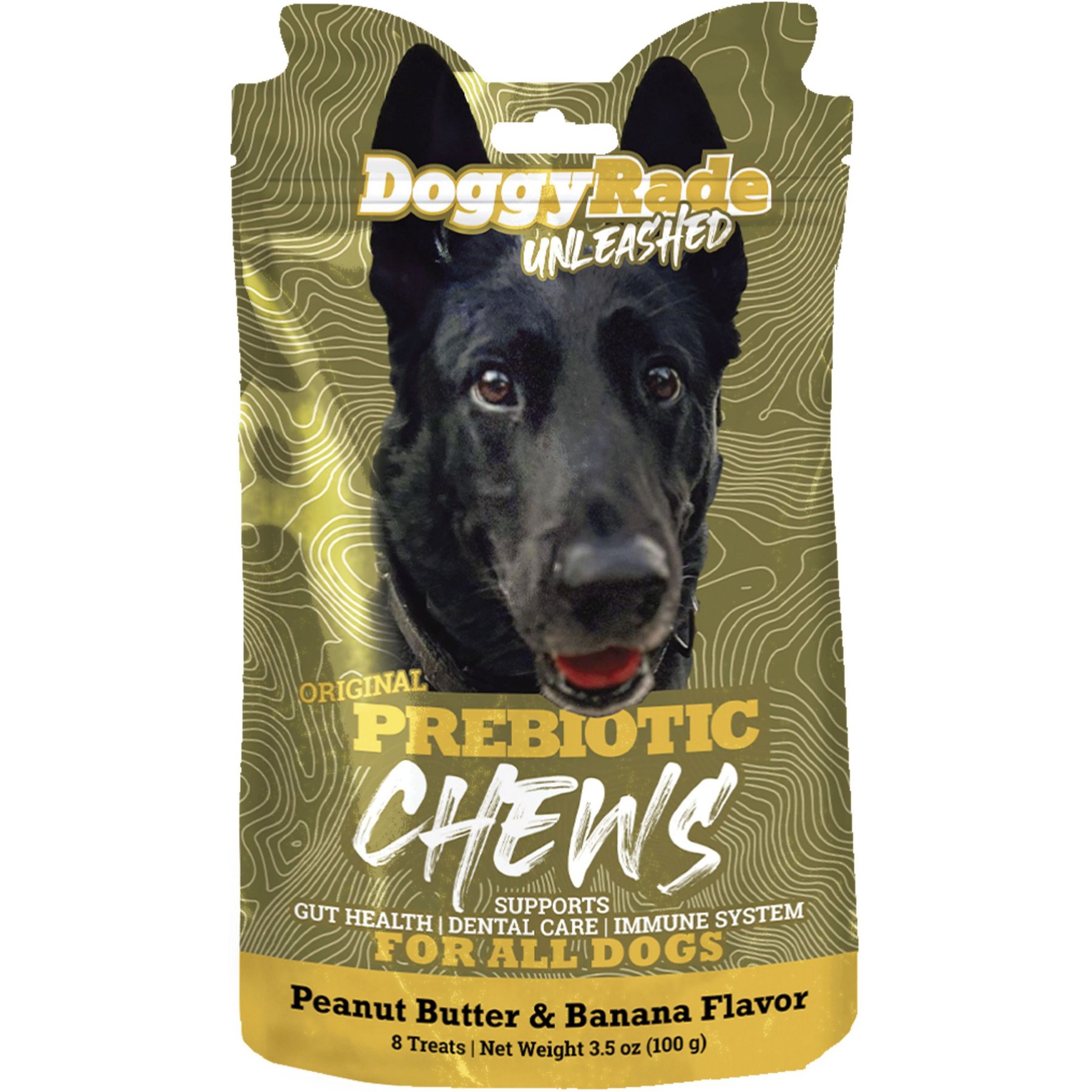 DoggyRade Unleashed Prebiotic Chews Peanut Butter & Banana Flavored Digestive Supplement for Dogs, 8 count