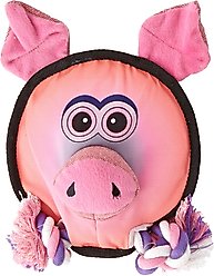 Dogline Squeak & Rope Round Pig Squeaky Dog Toy, 8-in