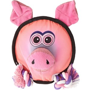 Dogline Squeak & Rope Round Pig Squeaky Dog Toy, 8-in