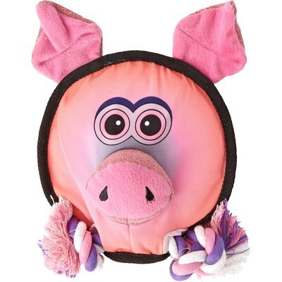 Dogline Dogline Squeak & Rope Round Pig Squeaky Dog Toy, 8-in
