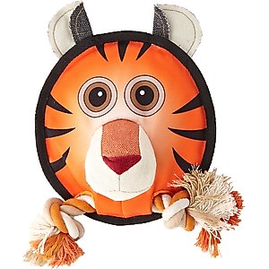 Dogline Squeak & Rope Round Tiger Squeaky Dog Toy, 8-in