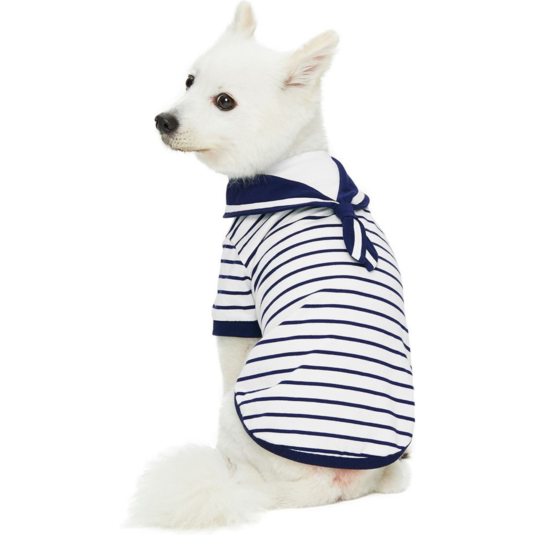 Dogs & Cats & Co. 100% Cotton Saint Malo Sailor Collar Dog T-Shirt, Navy, 10-in