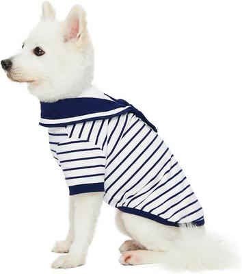 Show full view: Dogs & Cats & Co. 100% Cotton Saint Malo Sailor Collar Dog T-Shirt, Navy, 10-in slide 2 of 7