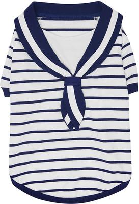 Show full view: Dogs & Cats & Co. 100% Cotton Saint Malo Sailor Collar Dog T-Shirt, Navy, 10-in slide 4 of 7