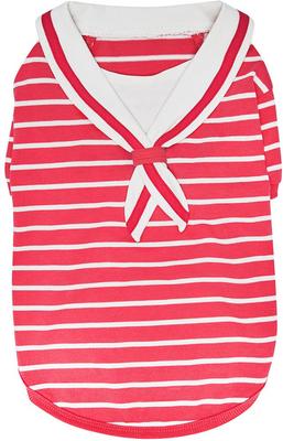 Show full view: Dogs & Cats & Co. 100% Cotton Saint Malo Sailor Collar Dog T-Shirt, Pink, 12-in slide 4 of 7