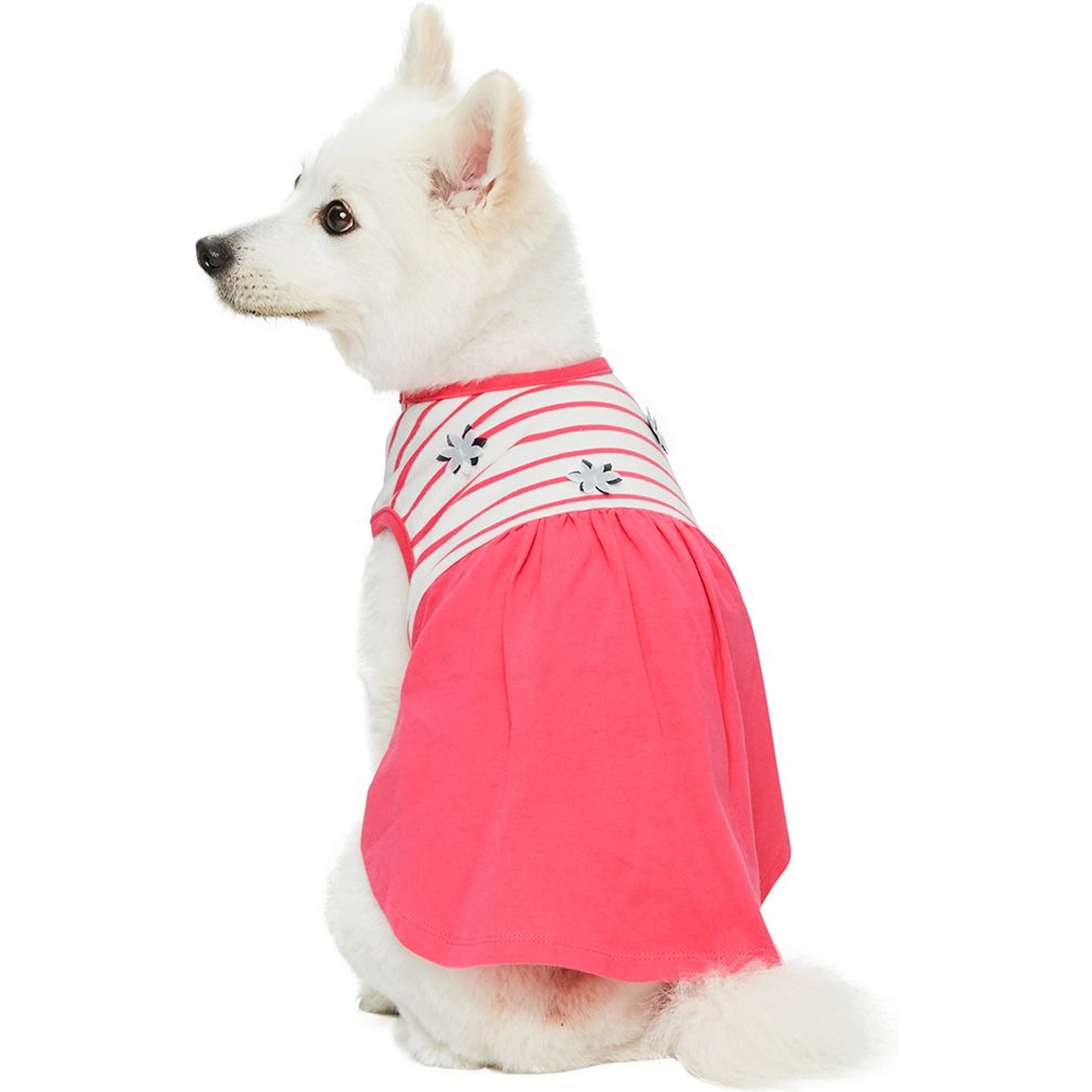 Dogs & Cats & Co. 100% Cotton Striped with Dainty Flowers, Human-Grade Material & Craftsmanship Dog Dress, Hot Pink, 10-in