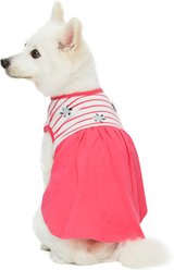 Dogs & Cats & Co. 100% Cotton Striped with Dainty Flowers, Human-Grade Material & Craftsmanship Dog Dress, Hot Pink, 14-in
