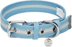 Dogs & Cats & Co. 3M Reflective Leather & Polyester Striped Genuine Dog Collar, Baby Blue, Large: 22-in neck, 1-in wide