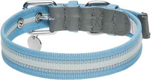 Show full view: Dogs & Cats & Co. 3M Reflective Leather & Polyester Striped Genuine Dog Collar, Baby Blue, Large: 22-in neck, 1-in wide slide 4 of 7