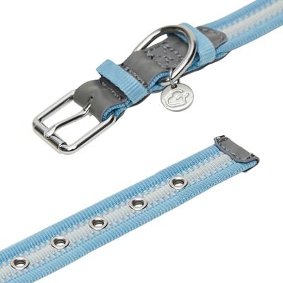 Show full view: Dogs & Cats & Co. 3M Reflective Leather & Polyester Striped Genuine Dog Collar, Baby Blue, Large: 22-in neck, 1-in wide slide 5 of 7