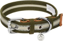 Dogs & Cats & Co. 3M Reflective Leather & Polyester Striped Genuine Dog Collar, Dark Olive, Large: 22-in neck, 1-in wide slide 1 of 7