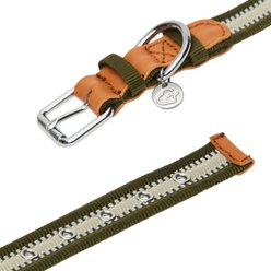 Dogs & Cats & Co. 3M Reflective Leather & Polyester Striped Genuine Dog Collar, Dark Olive, Medium: 18-in neck, 1-in wide slide 2 of 7