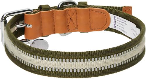 Show full view: Dogs & Cats & Co. 3M Reflective Leather & Polyester Striped Genuine Dog Collar, Dark Olive, Small: 15-in neck, 3/4-in wide slide 4 of 7