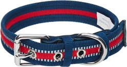 Dogs & Cats & Co. 3M Reflective Leather & Polyester Striped Genuine Dog Collar, Navy Blue, Large: 22-in neck, 1-in wide