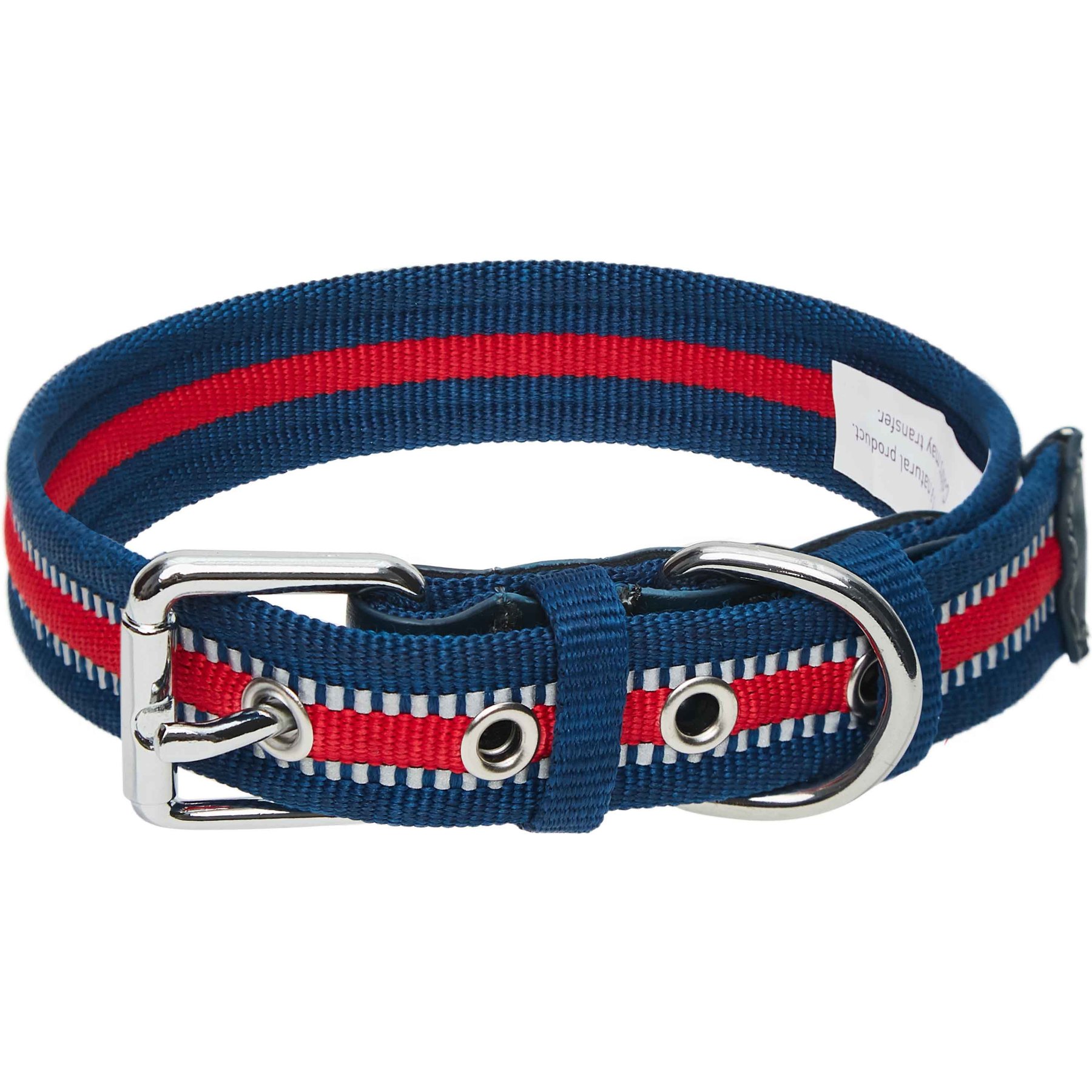Dogs & Cats & Co. 3M Reflective Leather & Polyester Striped Genuine Dog Collar, Navy Blue, Medium: 18-in neck, 1-in wide