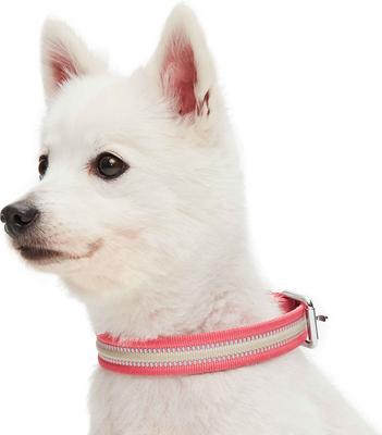 Show full view: Dogs & Cats & Co. 3M Reflective Leather & Polyester Striped Genuine Dog Collar, Pink, Medium: 18-in neck, 1-in wide slide 4 of 8